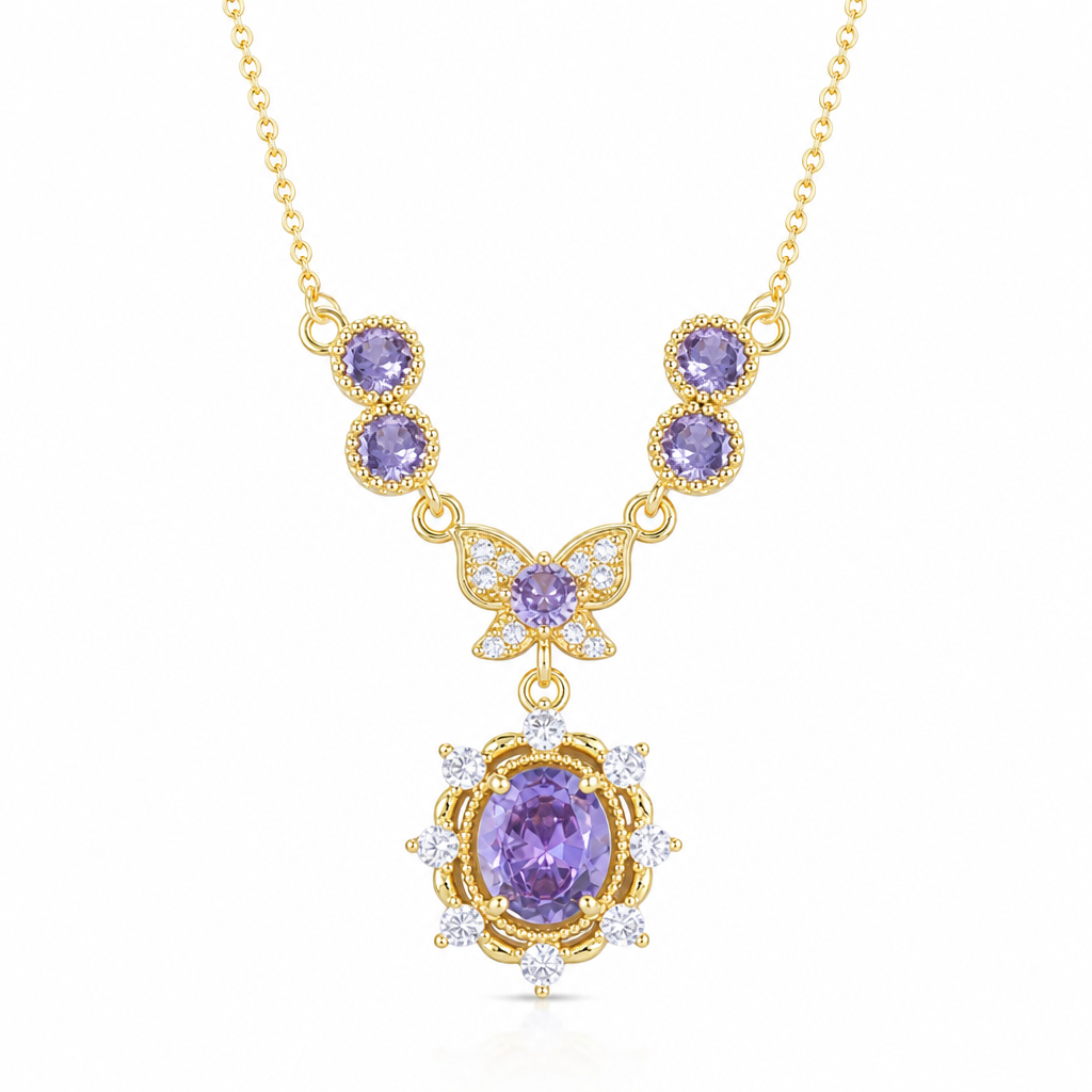 ⏳🔥LIMITED-TIME 50% OFF! ⏰Lavender Manor Purple Zircon Butterfly Jewelry Set with Adjustable Open Ring and Earrings💜
