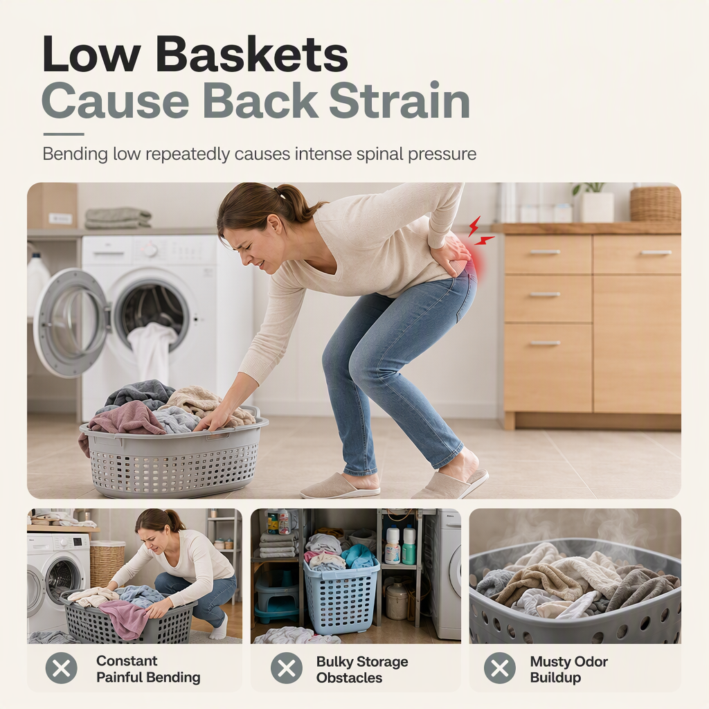 Portable Standing Laundry Basket with Folding Legs and Handles Grey Laundry Hamper for Bathroom