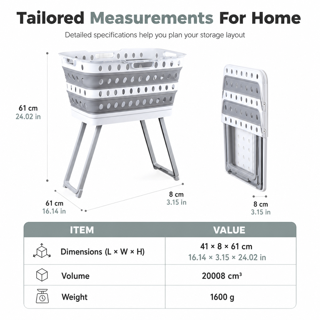 Portable Standing Laundry Basket with Folding Legs and Handles Grey Laundry Hamper for Bathroom