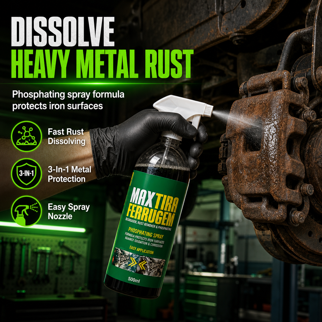 3 in 1 Rust Remover and Phosphating Agent for Metal Parts 500ml with Spray Nozzle to Remove Grease and Rust and Form a Rustproof Protective Film