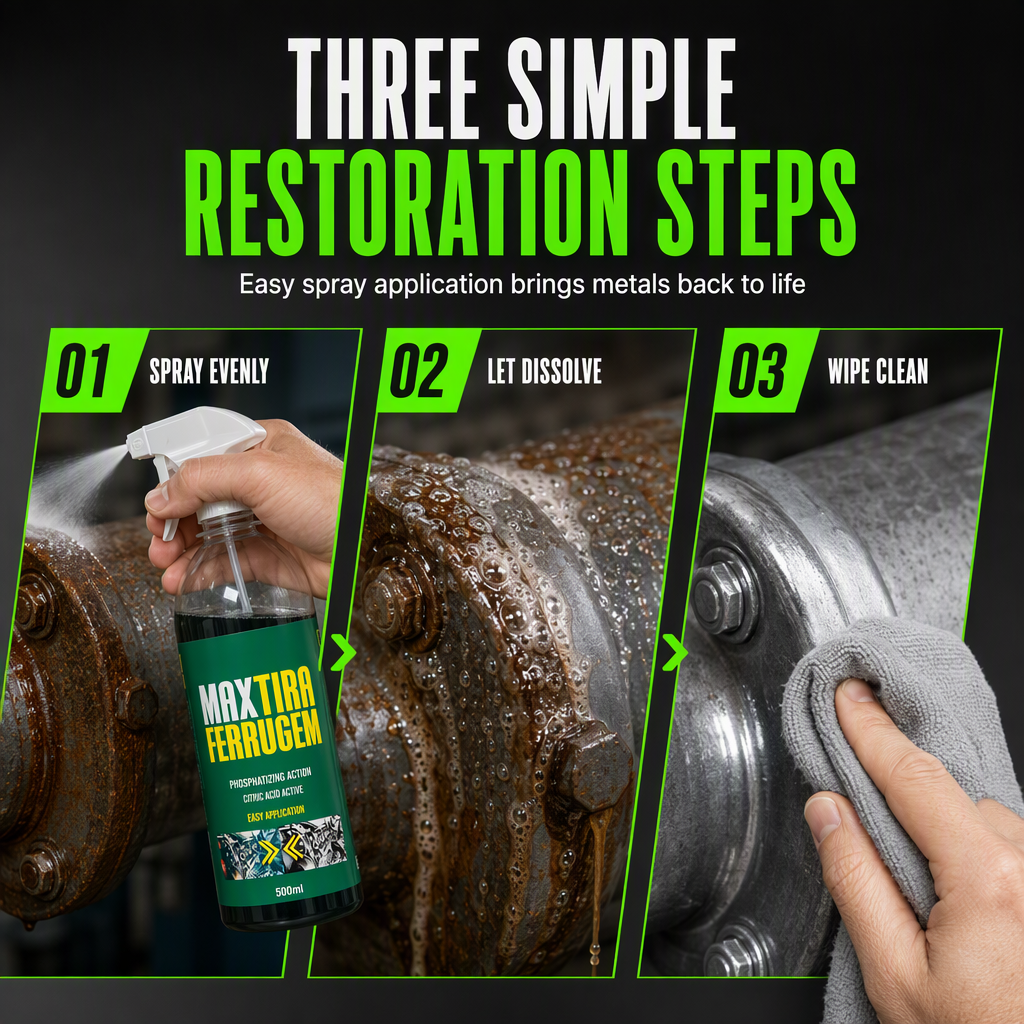 3 in 1 Rust Remover and Phosphating Agent for Metal Parts 500ml with Spray Nozzle to Remove Grease and Rust and Form a Rustproof Protective Film
