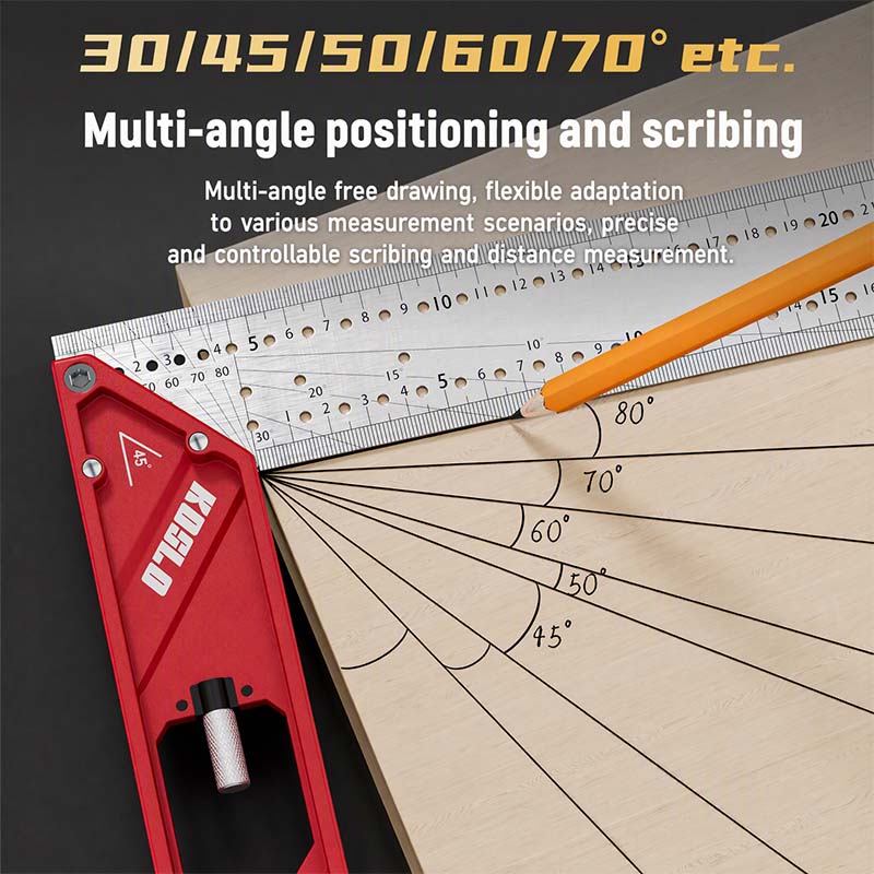 Multi-Functional Woodworking Square Ruler with Aluminum Base