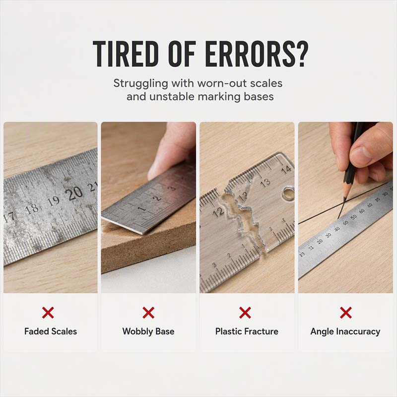 Multi-Functional Woodworking Square Ruler with Aluminum Base