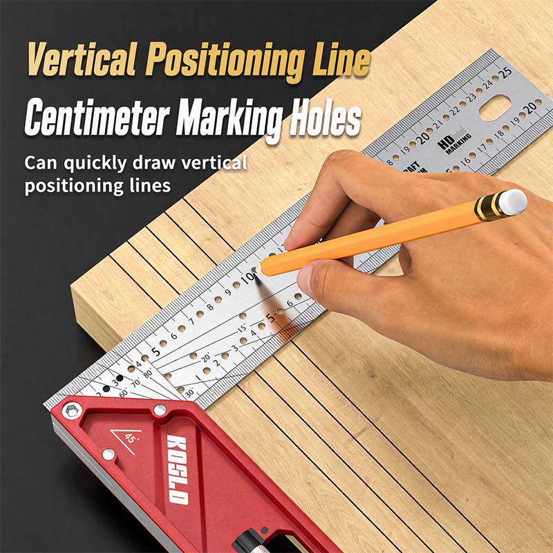 Multi-Functional Woodworking Square Ruler with Aluminum Base