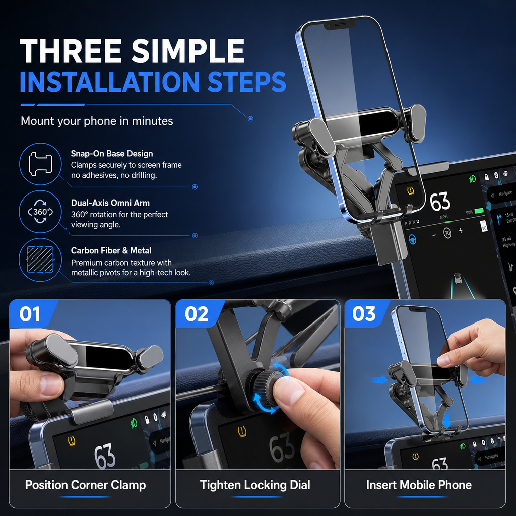 Car Phone Holder Mount with Center Control Screen Base Bracket for New Energy Vehicles