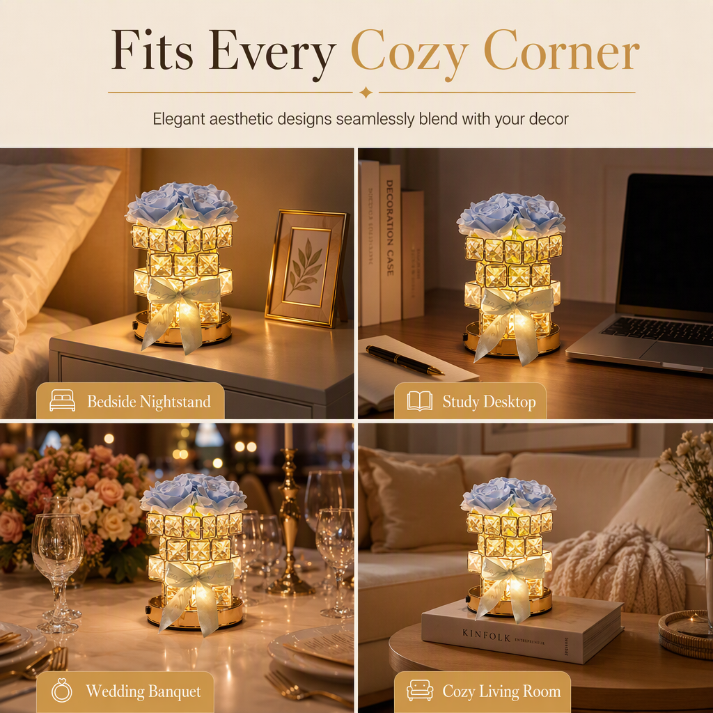 Rose Rubik's Cube Bedside Night Light USB Powered Atmosphere Table Lamp for Bedroom Decoration and Birthday Gift