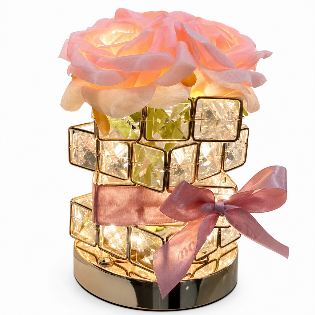 Rose Rubik's Cube Bedside Night Light USB Powered Atmosphere Table Lamp for Bedroom Decoration and Birthday Gift