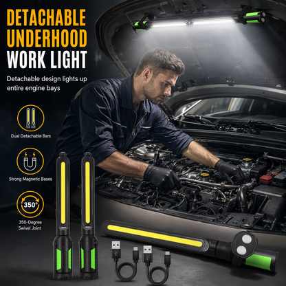 Rechargeable LED Work Light with Strong Magnetic Base Handheld Super Bright Flashlight for Automotive Repair and Maintenance