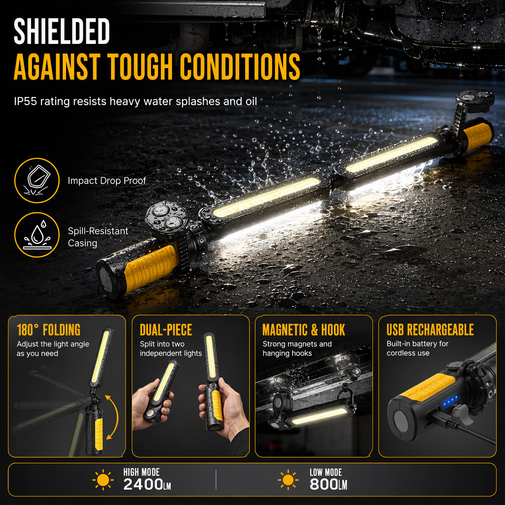 Rechargeable LED Work Light with Strong Magnetic Base Handheld Super Bright Flashlight for Automotive Repair and Maintenance