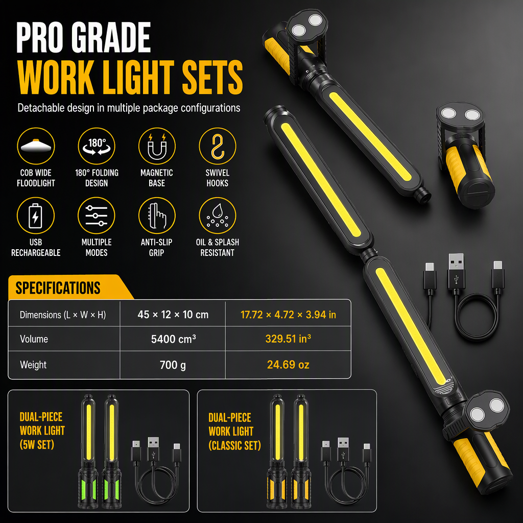 Rechargeable LED Work Light with Strong Magnetic Base Handheld Super Bright Flashlight for Automotive Repair and Maintenance