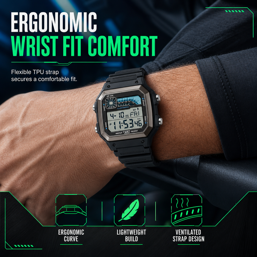 Square Digital Sports Watch Waterproof Outdoor Electronic Calendar Wristwatch for Men and Women