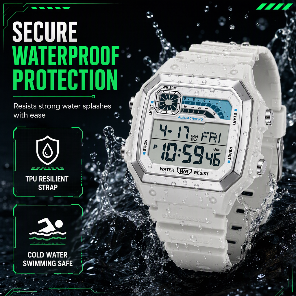Square Digital Sports Watch Waterproof Outdoor Electronic Calendar Wristwatch for Men and Women