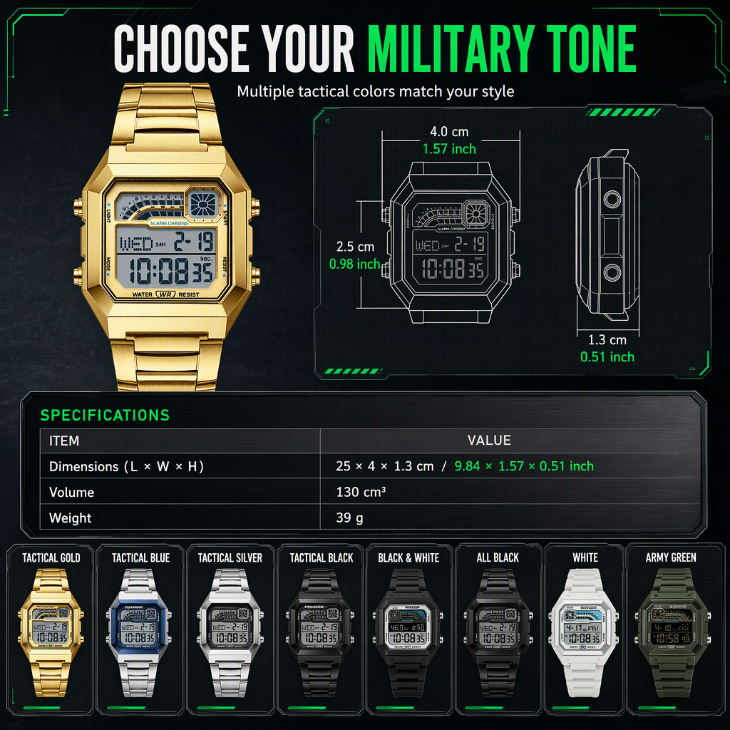 Square Digital Sports Watch Waterproof Outdoor Electronic Calendar Wristwatch for Men and Women