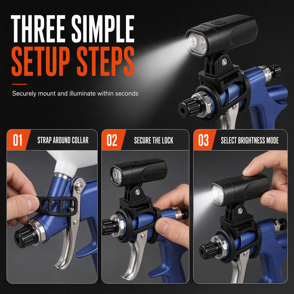 Spray Gun Light for Car and Furniture Touch Up Spraying Auxiliary Lighting Attachment for Coating and Coloring