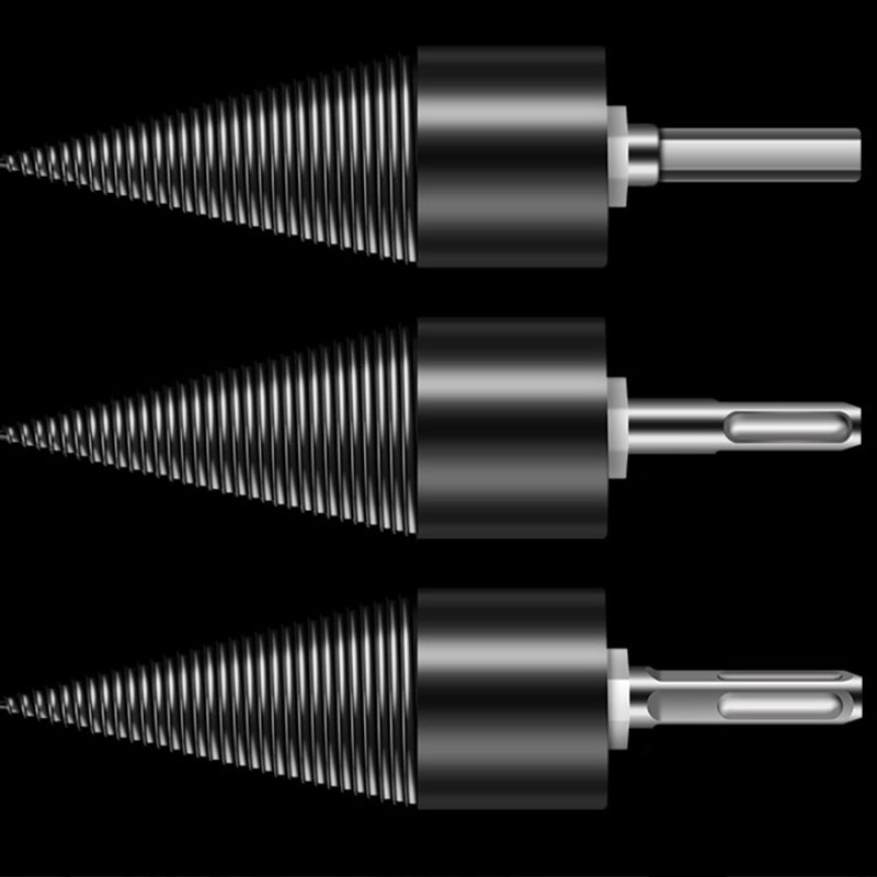 Detachable Firewood Splitting Drill Bit with Multiple Shank Types
