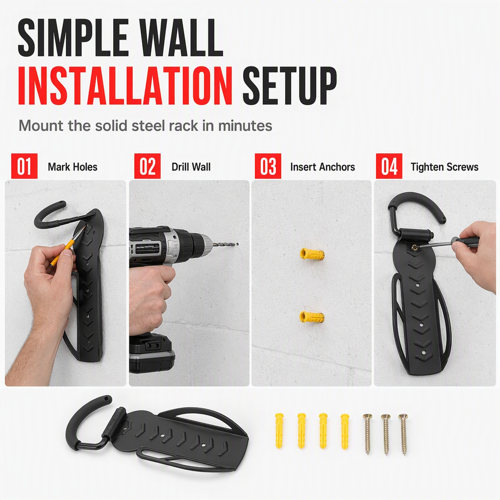Adjustable Wall Mounted Bike Hanger Indoor Bicycle Storage Rack Hook for Mountain Bikes