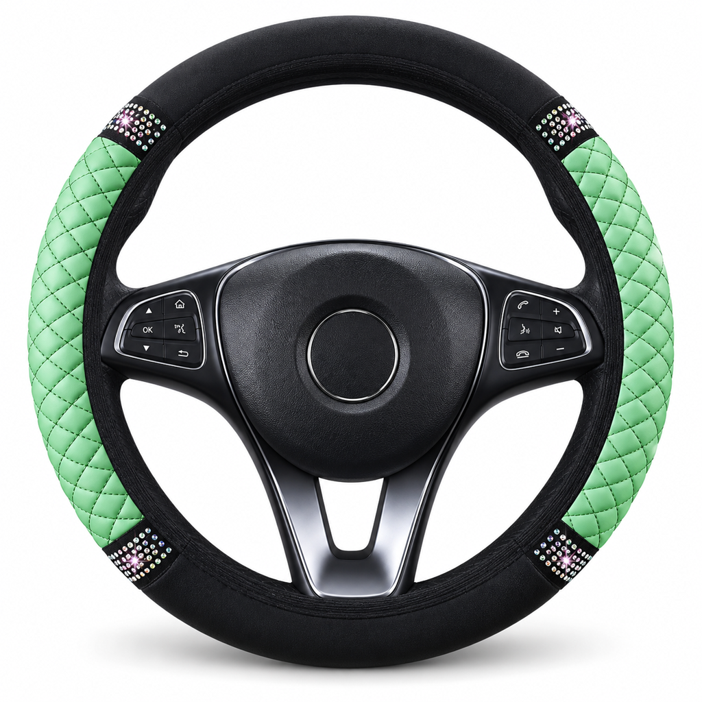 Sparkling Rhinestone Car Steering Wheel Cover Elastic Leather Wheel Protector with Crystals for Auto Interior