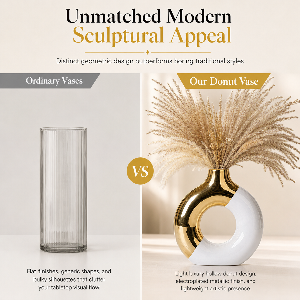 Modern Ceramic Flower Vase with Gold Accents for Tabletop Floral Arrangement and Home Decor