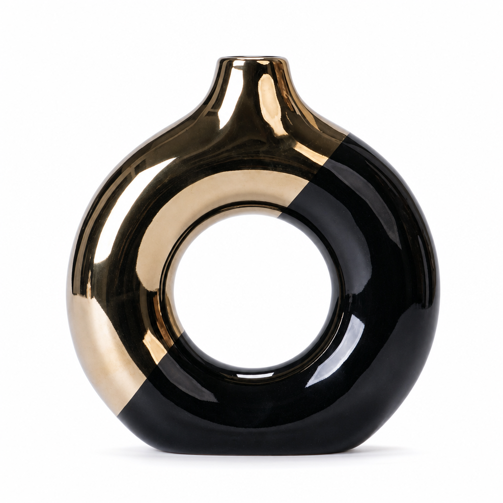 Modern Ceramic Flower Vase with Gold Accents for Tabletop Floral Arrangement and Home Decor