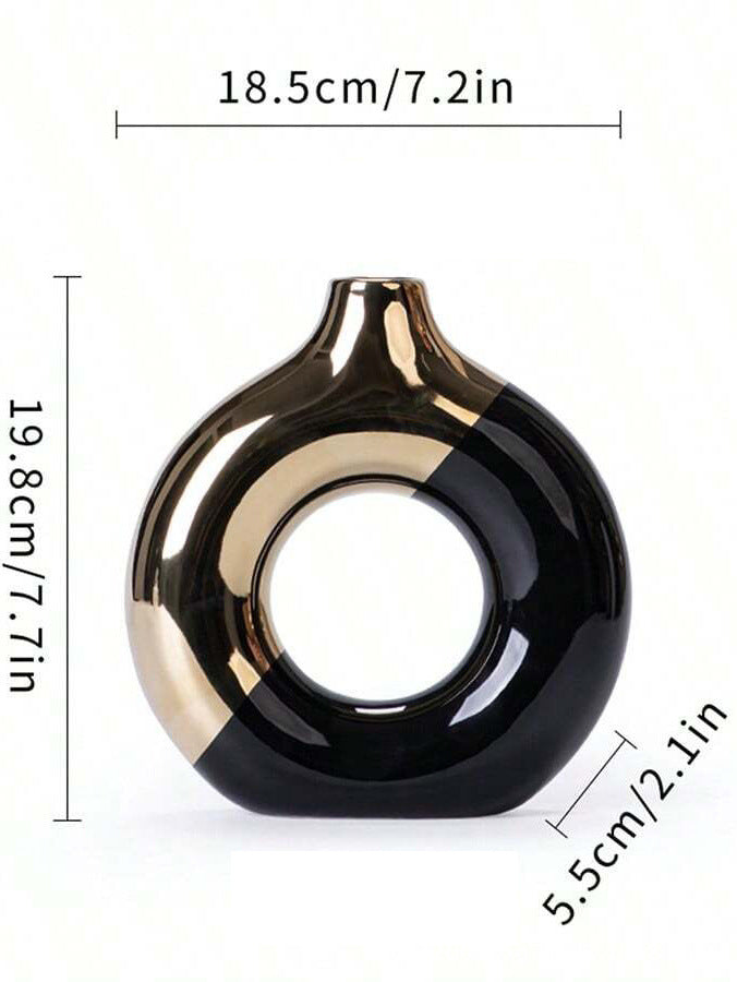 Modern Ceramic Flower Vase with Gold Accents for Tabletop Floral Arrangement and Home Decor