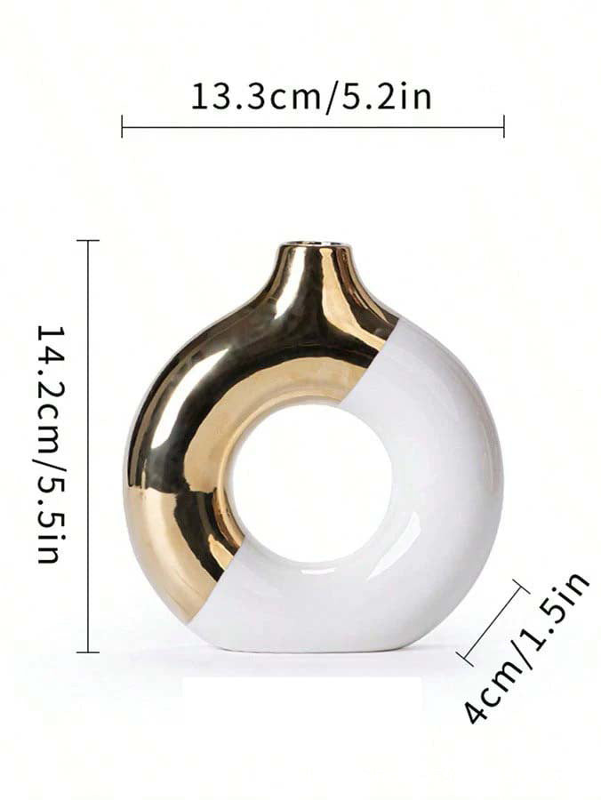Modern Ceramic Flower Vase with Gold Accents for Tabletop Floral Arrangement and Home Decor