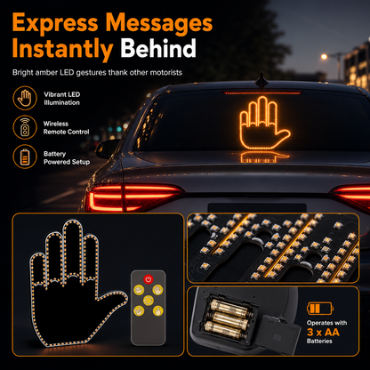 Interactive LED Car Gesture Light with Remote Control Finger Palm Warning Light for Vehicle Rear Window