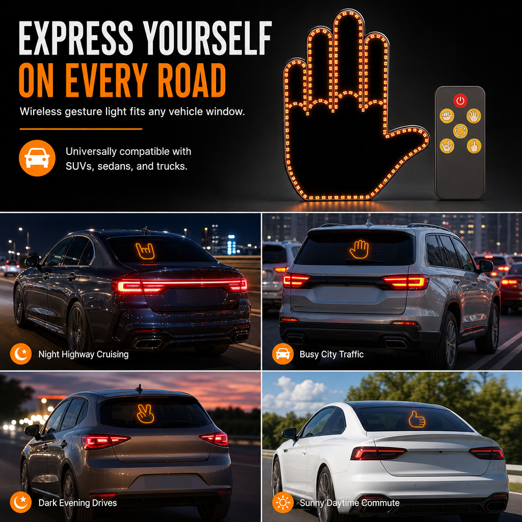 Interactive LED Car Gesture Light with Remote Control Finger Palm Warning Light for Vehicle Rear Window