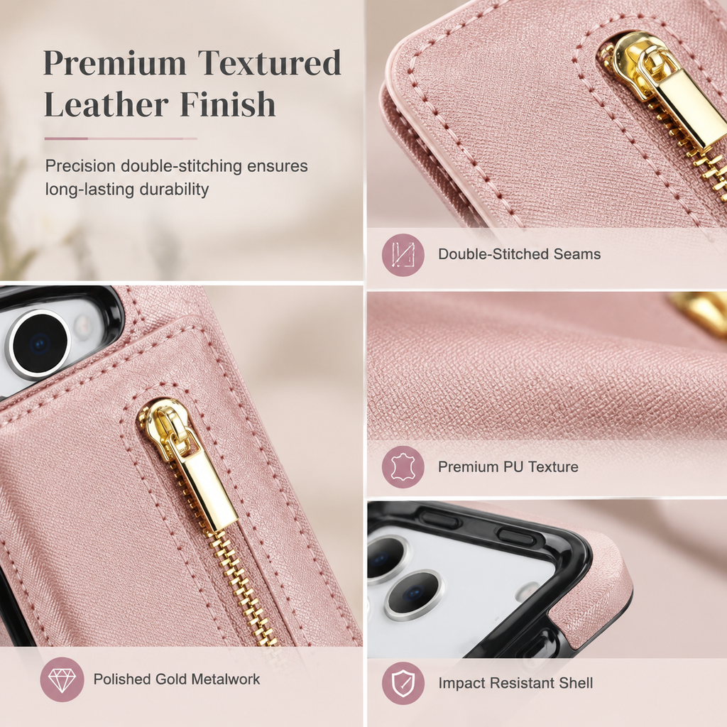 Crossbody Wallet Phone Case with Zipper Pocket Card Holder Kickstand