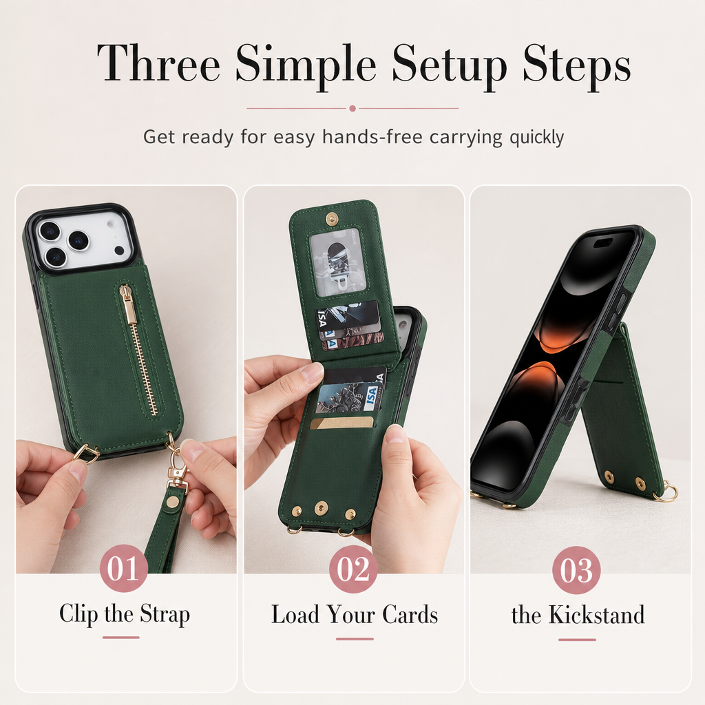 Crossbody Wallet Phone Case with Zipper Pocket Card Holder Kickstand
