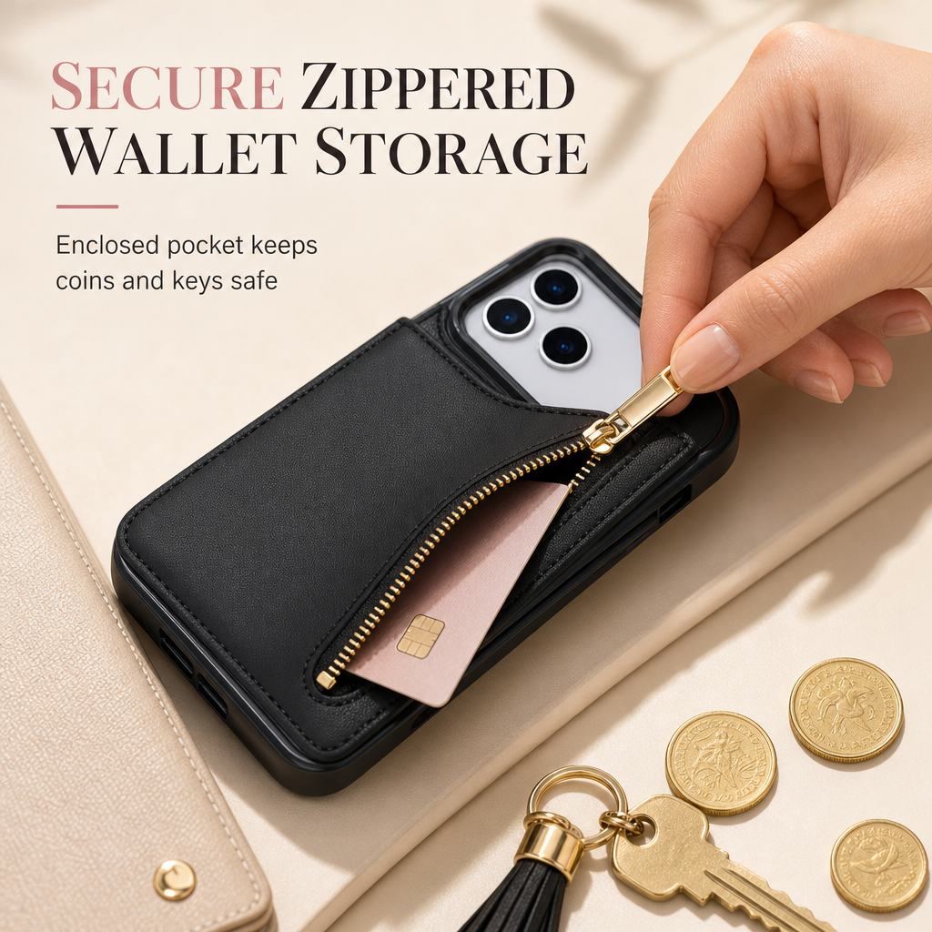 Crossbody Wallet Phone Case with Zipper Pocket Card Holder Kickstand