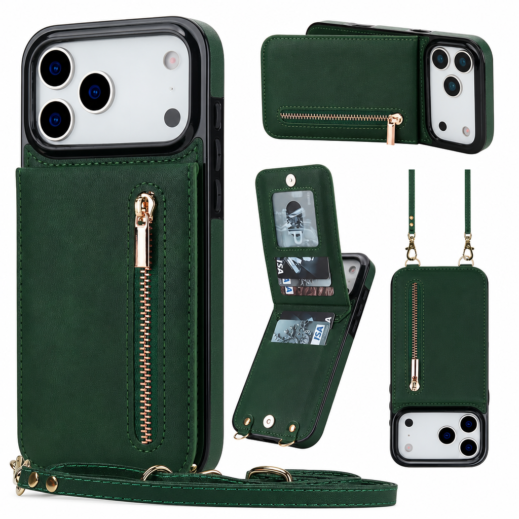 Crossbody Wallet Phone Case with Zipper Pocket Card Holder Kickstand