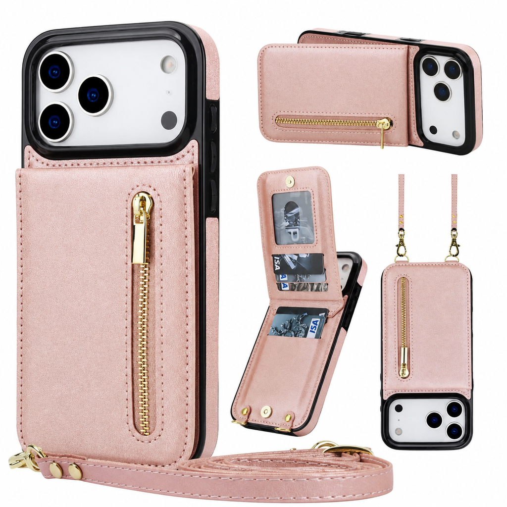 Crossbody Wallet Phone Case with Zipper Pocket Card Holder Kickstand