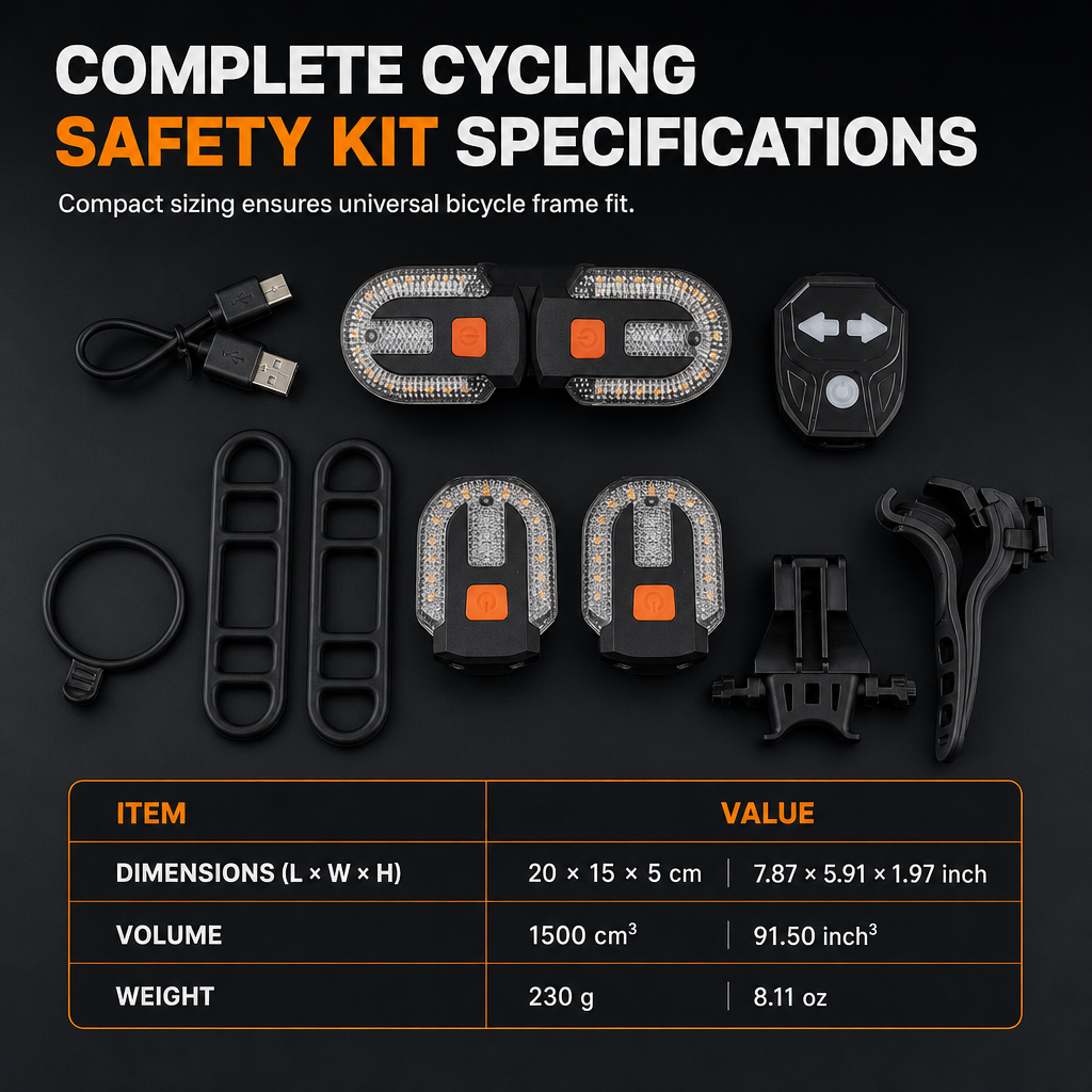 USB Rechargeable Bike Turn Signal Tail Light with Wireless Remote Control Detachable Bicycle Warning Light for Night Riding