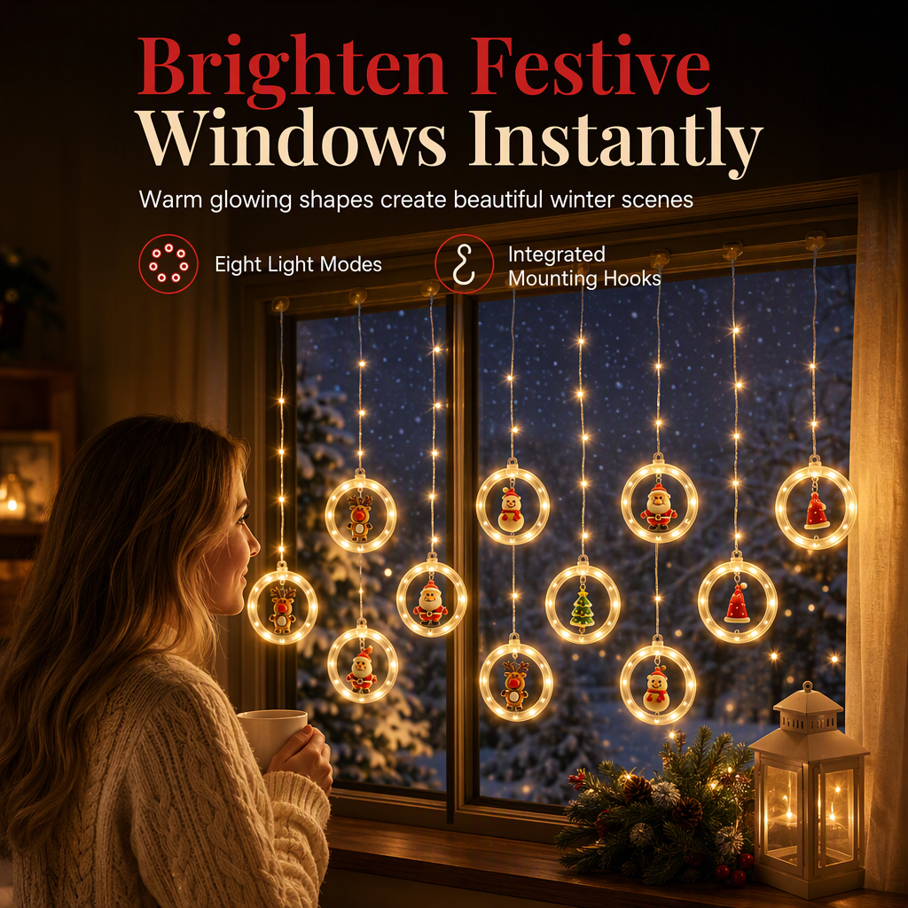 📢📢50% OFF !! ⏰LED Christmas Icicle String Lights USB Powered Star and Christmas Tree Ring Hanging Lights for Holiday Window Decoration