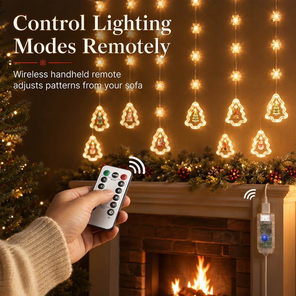 📢📢50% OFF !! ⏰LED Christmas Icicle String Lights USB Powered Star and Christmas Tree Ring Hanging Lights for Holiday Window Decoration