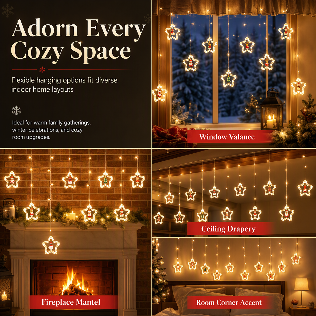 📢📢50% OFF !! ⏰LED Christmas Icicle String Lights USB Powered Star and Christmas Tree Ring Hanging Lights for Holiday Window Decoration