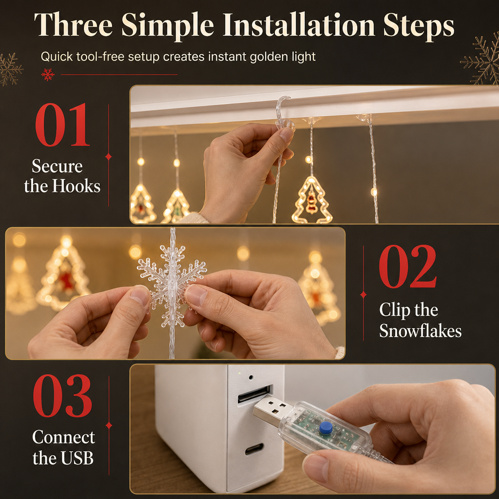 📢📢50% OFF !! ⏰LED Christmas Icicle String Lights USB Powered Star and Christmas Tree Ring Hanging Lights for Holiday Window Decoration