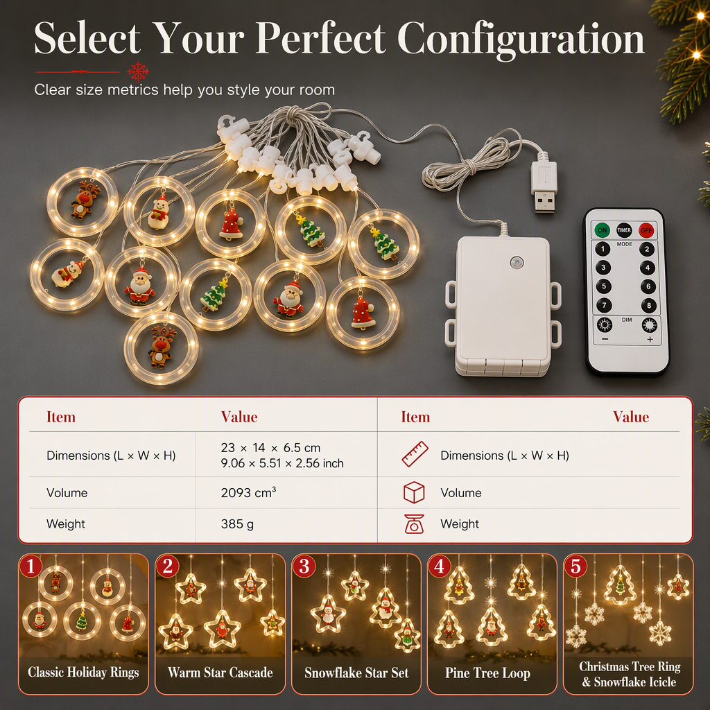 📢📢50% OFF !! ⏰LED Christmas Icicle String Lights USB Powered Star and Christmas Tree Ring Hanging Lights for Holiday Window Decoration