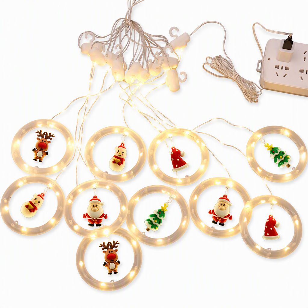 📢📢50% OFF !! ⏰LED Christmas Icicle String Lights USB Powered Star and Christmas Tree Ring Hanging Lights for Holiday Window Decoration