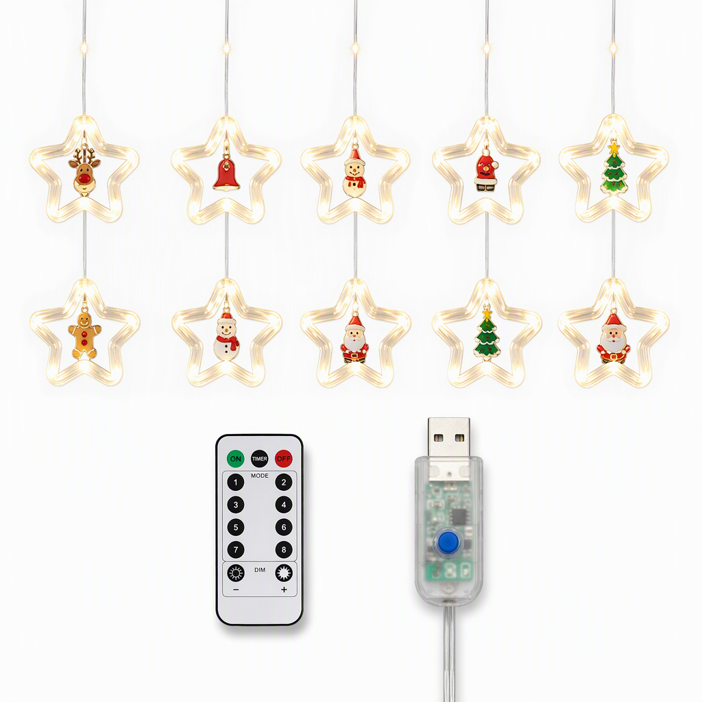 📢📢50% OFF !! ⏰LED Christmas Icicle String Lights USB Powered Star and Christmas Tree Ring Hanging Lights for Holiday Window Decoration