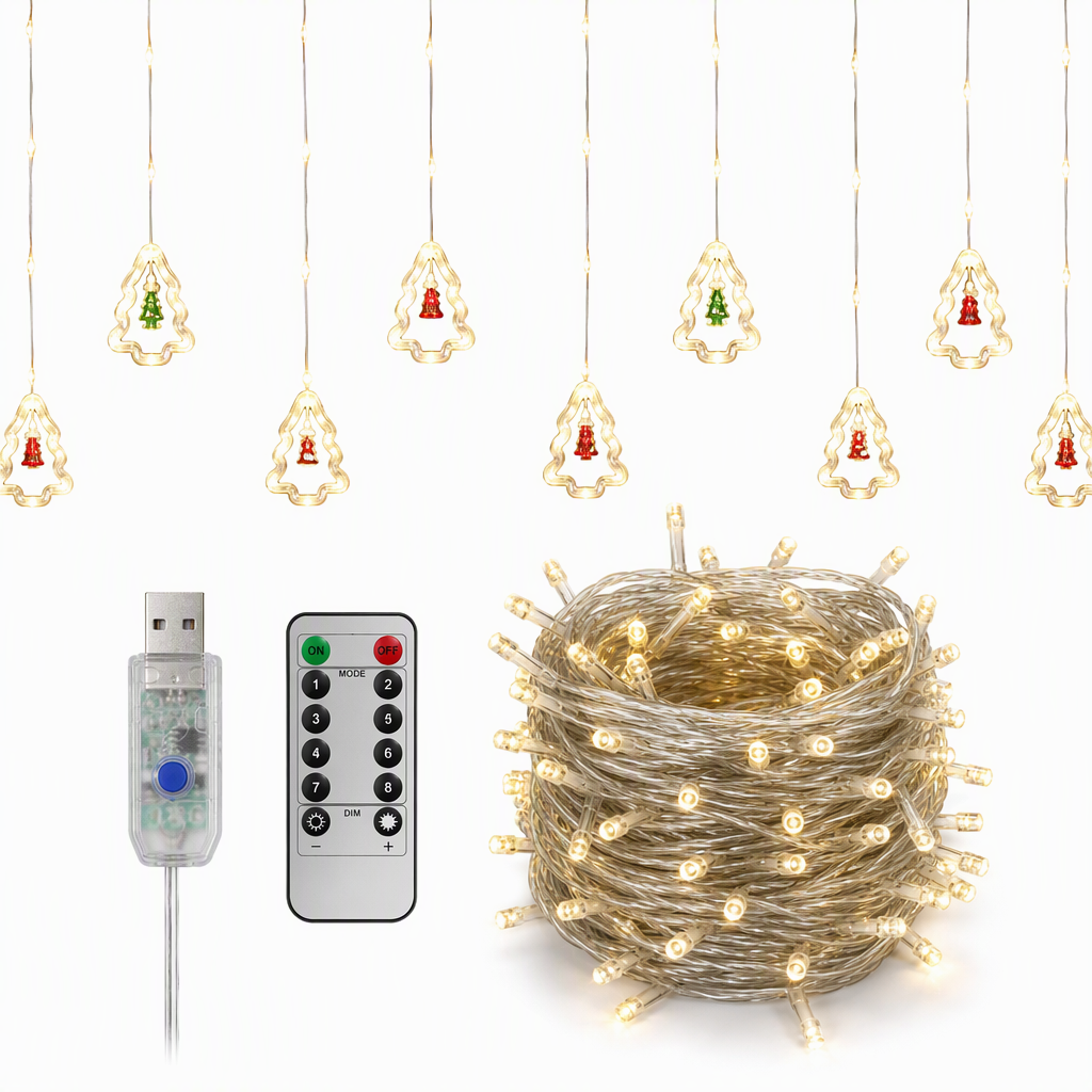 📢📢50% OFF !! ⏰LED Christmas Icicle String Lights USB Powered Star and Christmas Tree Ring Hanging Lights for Holiday Window Decoration