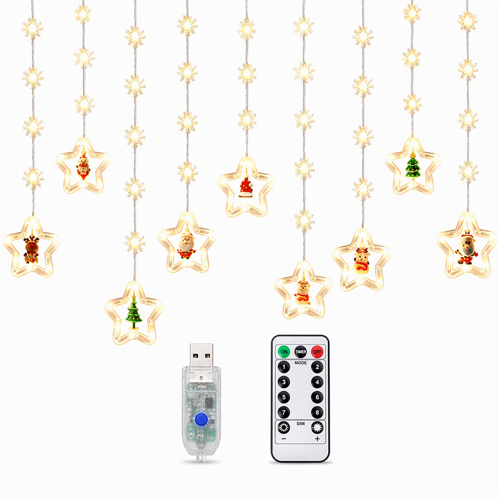 📢📢50% OFF !! ⏰LED Christmas Icicle String Lights USB Powered Star and Christmas Tree Ring Hanging Lights for Holiday Window Decoration