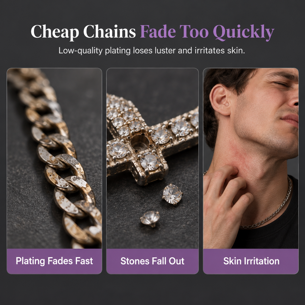 Hip Hop Double Layer Baguette Rhinestone Cross Brass with Figaro Chain