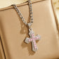 Hip Hop Double Layer Baguette Rhinestone Cross Brass with Figaro Chain