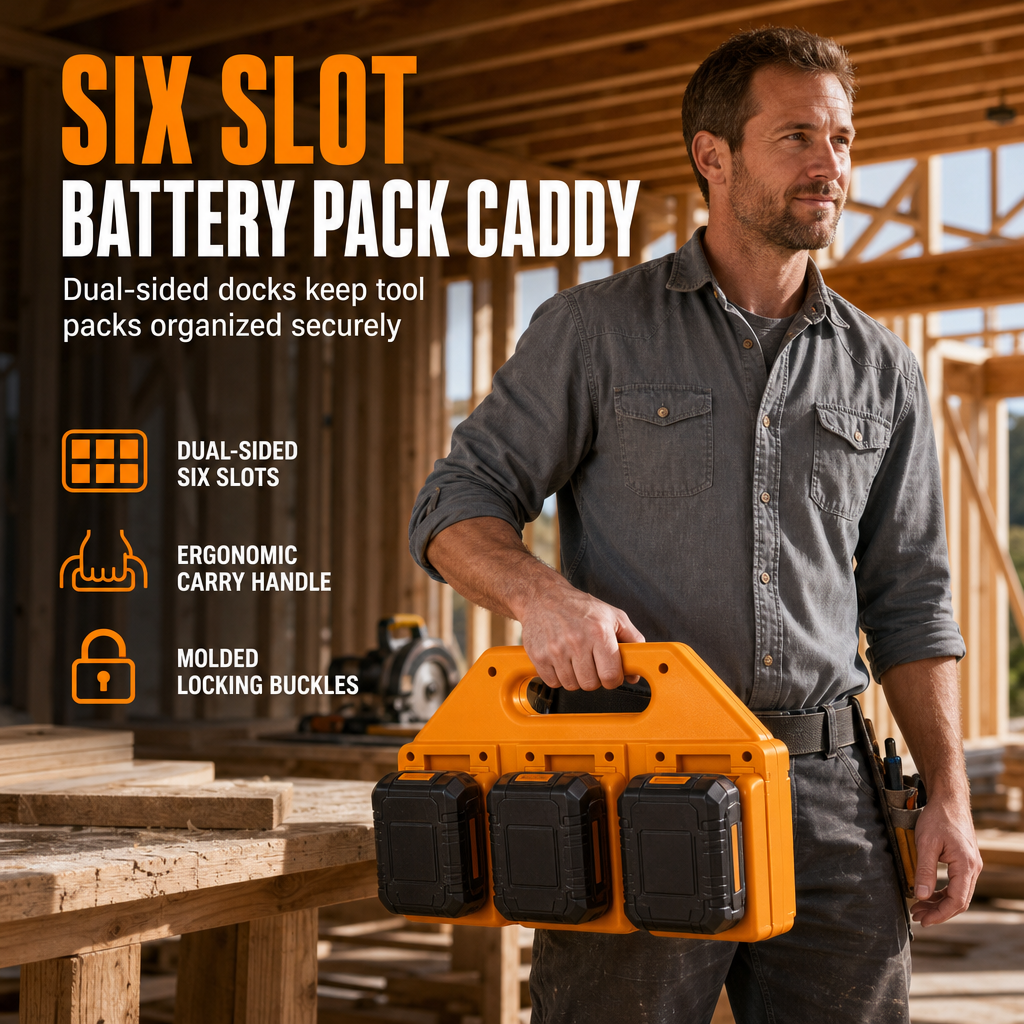 6 Slot Lithium Battery Storage Mount and Organizer Rack for Power Tool Batteries