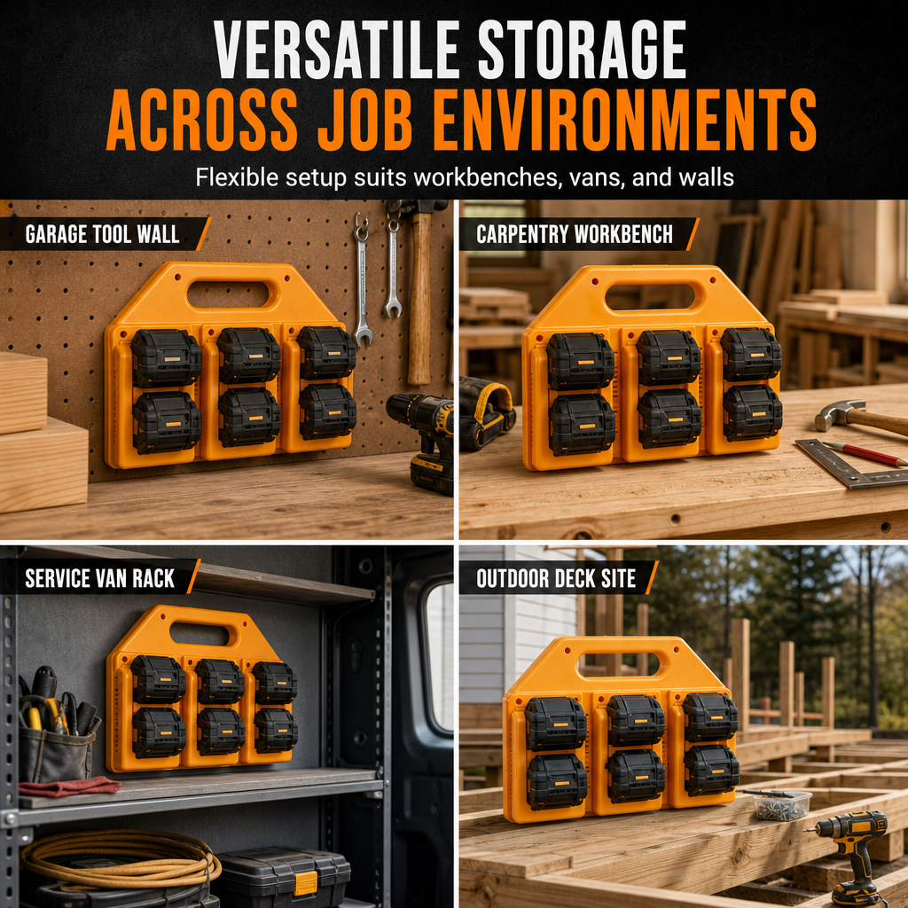 6 Slot Lithium Battery Storage Mount and Organizer Rack for Power Tool Batteries
