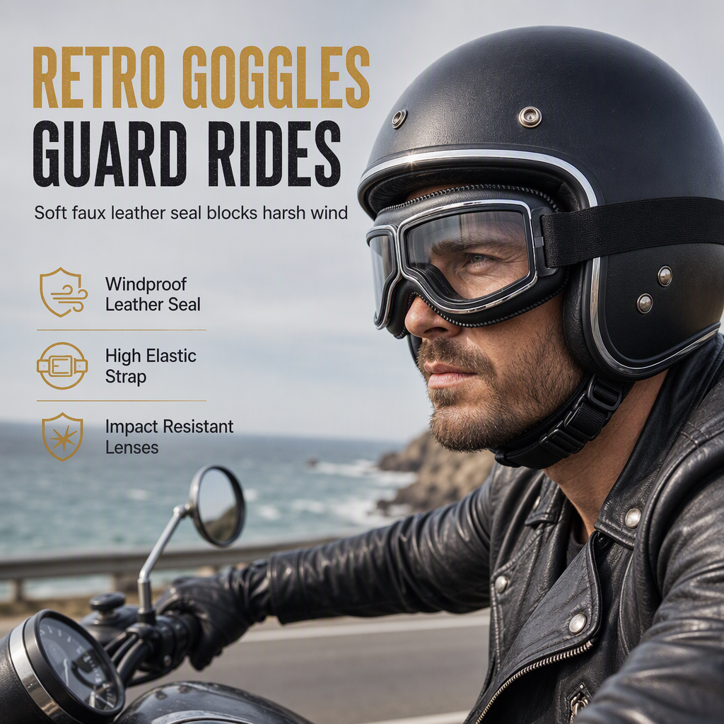 Retro Motorcycle Goggles Vintage Windproof Riding Glasses for Cruiser Helmet and Off-Road Dirt Bike