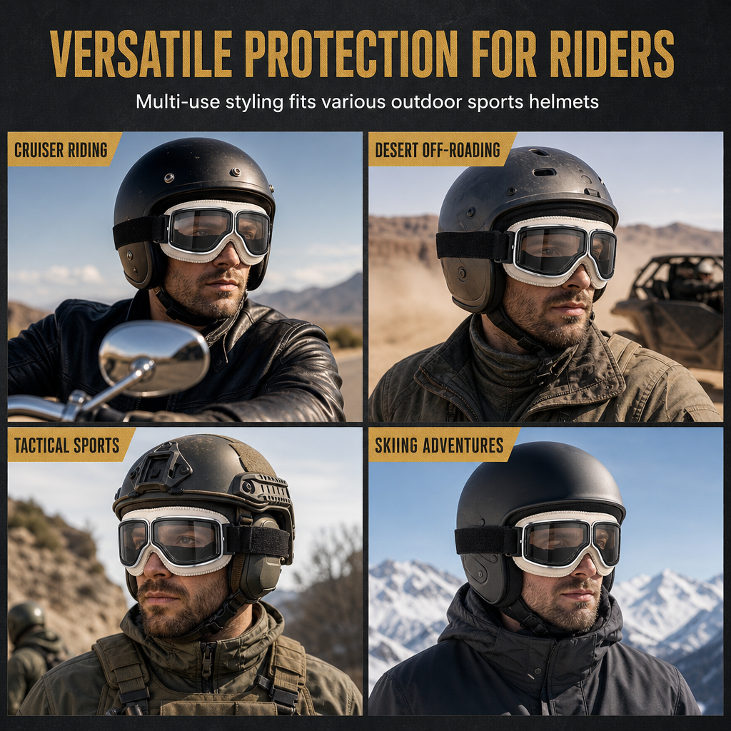 Retro Motorcycle Goggles Vintage Windproof Riding Glasses for Cruiser Helmet and Off-Road Dirt Bike