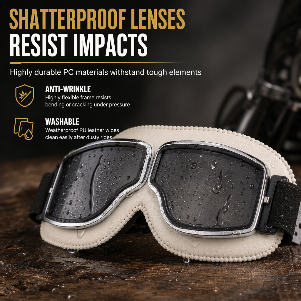 Retro Motorcycle Goggles Vintage Windproof Riding Glasses for Cruiser Helmet and Off-Road Dirt Bike