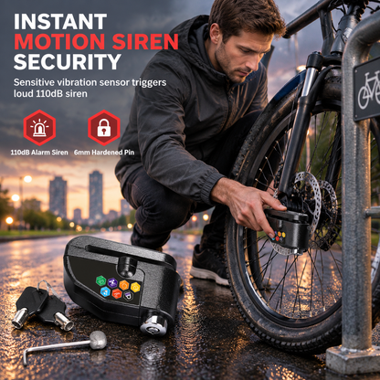 Anti-Theft Disc Brake Alarm Lock for Bicycles Mountain Bikes Motorcycles and Electric Bikes